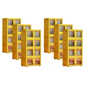 Kuber Industries (Set of 6) 4-Layer Double Door Almirah for Clothes - Collapsible & Foldable Dress Racks/Plastic Cupboard for Storage - Yellow