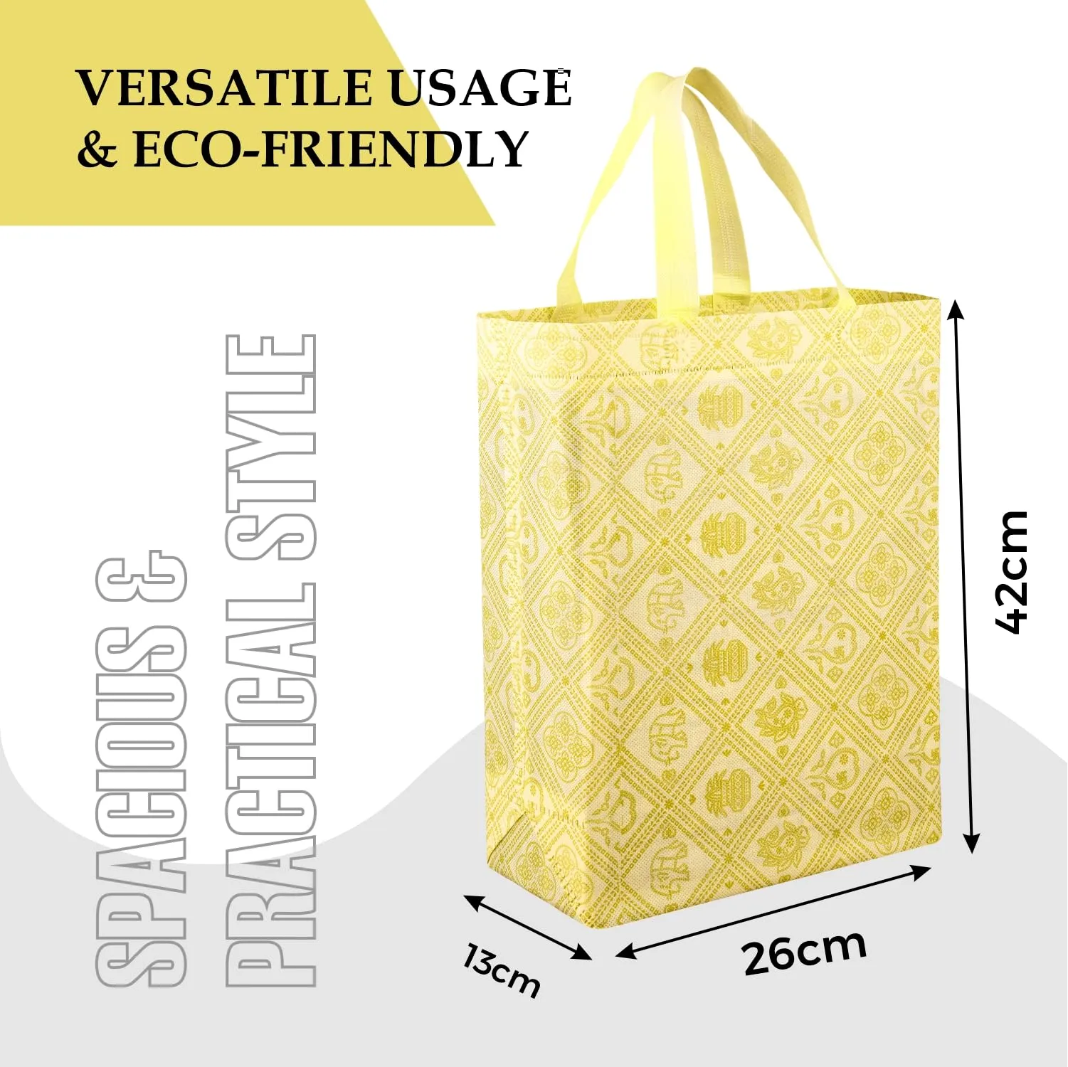 Kuber Industries Shopping Handbag | Grocery Handbag | Shopping Bag | Grocery Shopping Bag | Reusable Shopping Bags | Vegetable Bag | Check-Kalash Carry Bag | Pack of 6 | Yellow