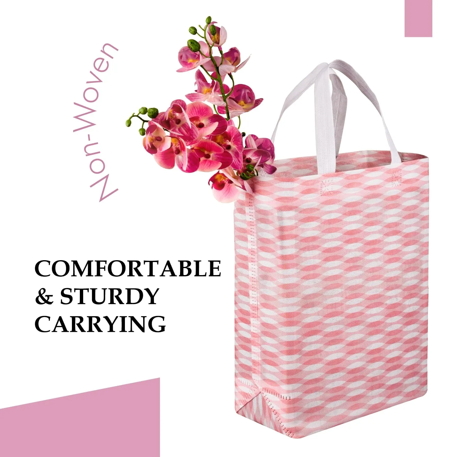 Kuber Industries Shopping Handbag | Grocery Handbag | Shopping Bag | Grocery Shopping Bag | Reusable Shopping Bags | Vegetable Bag | Zig-Zag Carry Bag | Pack of 24 | Pink