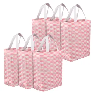 Kuber Industries Shopping Handbag | Grocery Handbag | Shopping Bag | Grocery Shopping Bag | Reusable Shopping Bags | Vegetable Bag | Zig-Zag Carry Bag | Pack of 6 | Pink