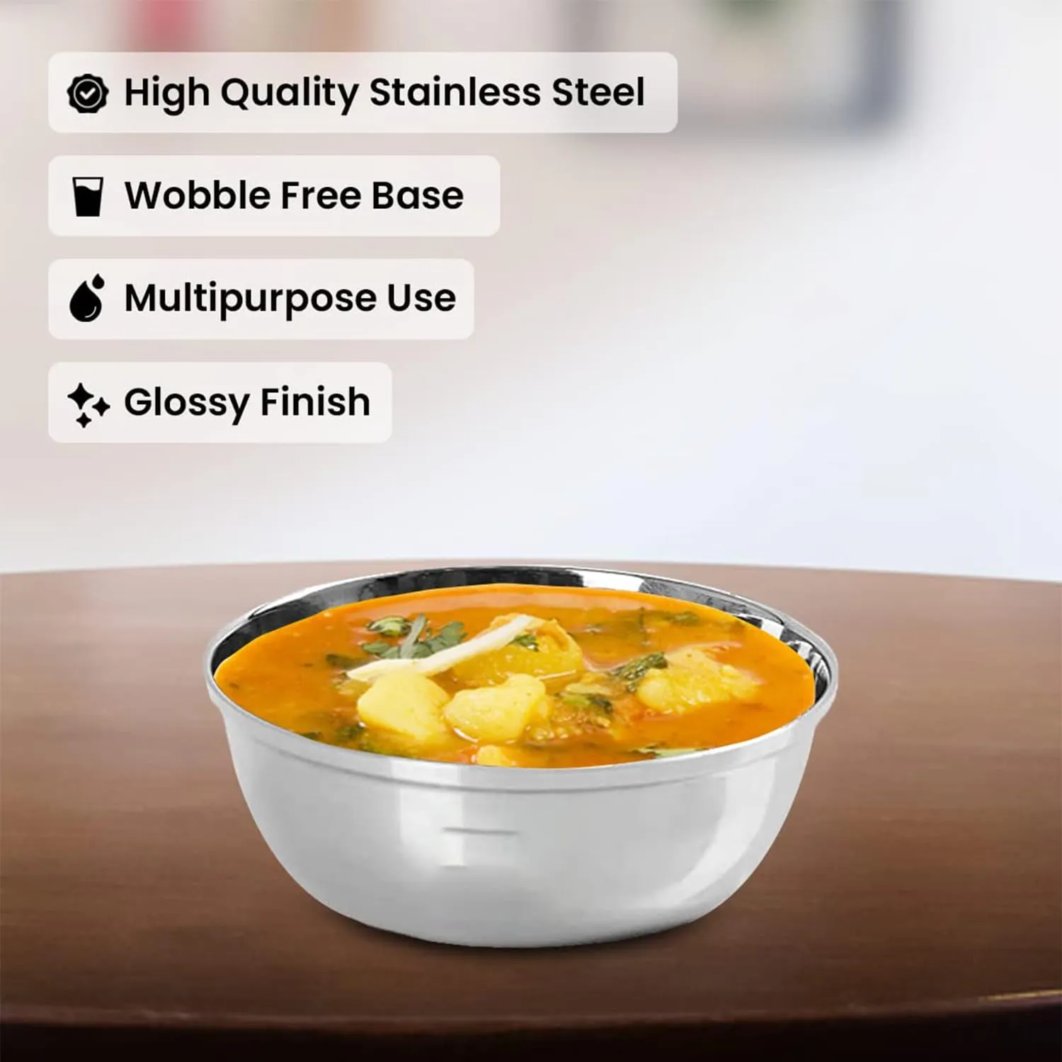 Kuber Industries Stainless Steel Bowl Kitchen Set | Durable & Wobble Free Base | Rust Proof, Easy to Clean & Store | Essential Indian Dinnerware & Crockery | Steel Bowl Set of 6 (Pack of 3)