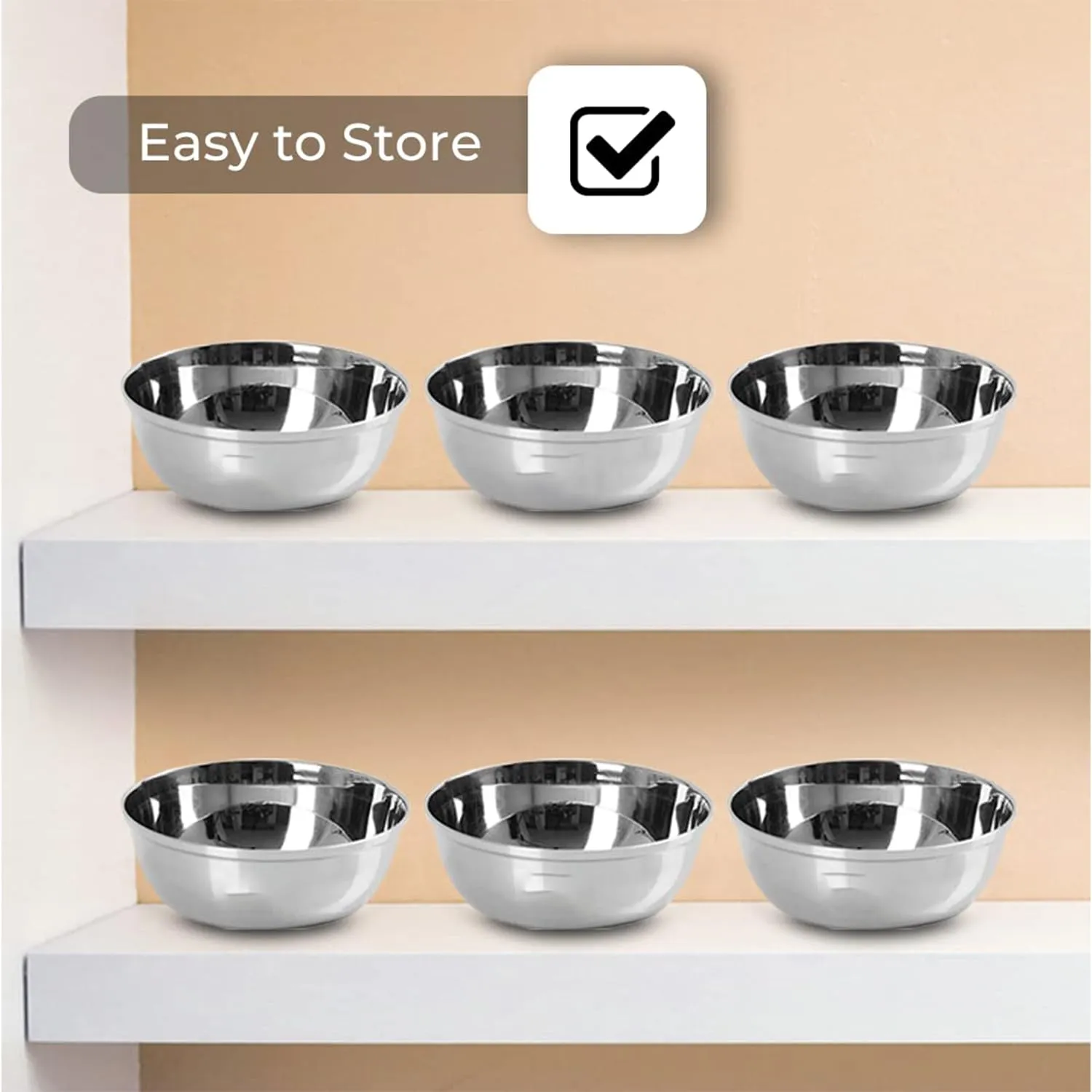 Kuber Industries Stainless Steel Bowl Kitchen Set | Durable & Wobble Free Base | Rust Proof, Easy to Clean & Store | Essential Indian Dinnerware & Crockery | Steel Bowl Set of 6 (Pack of 3)