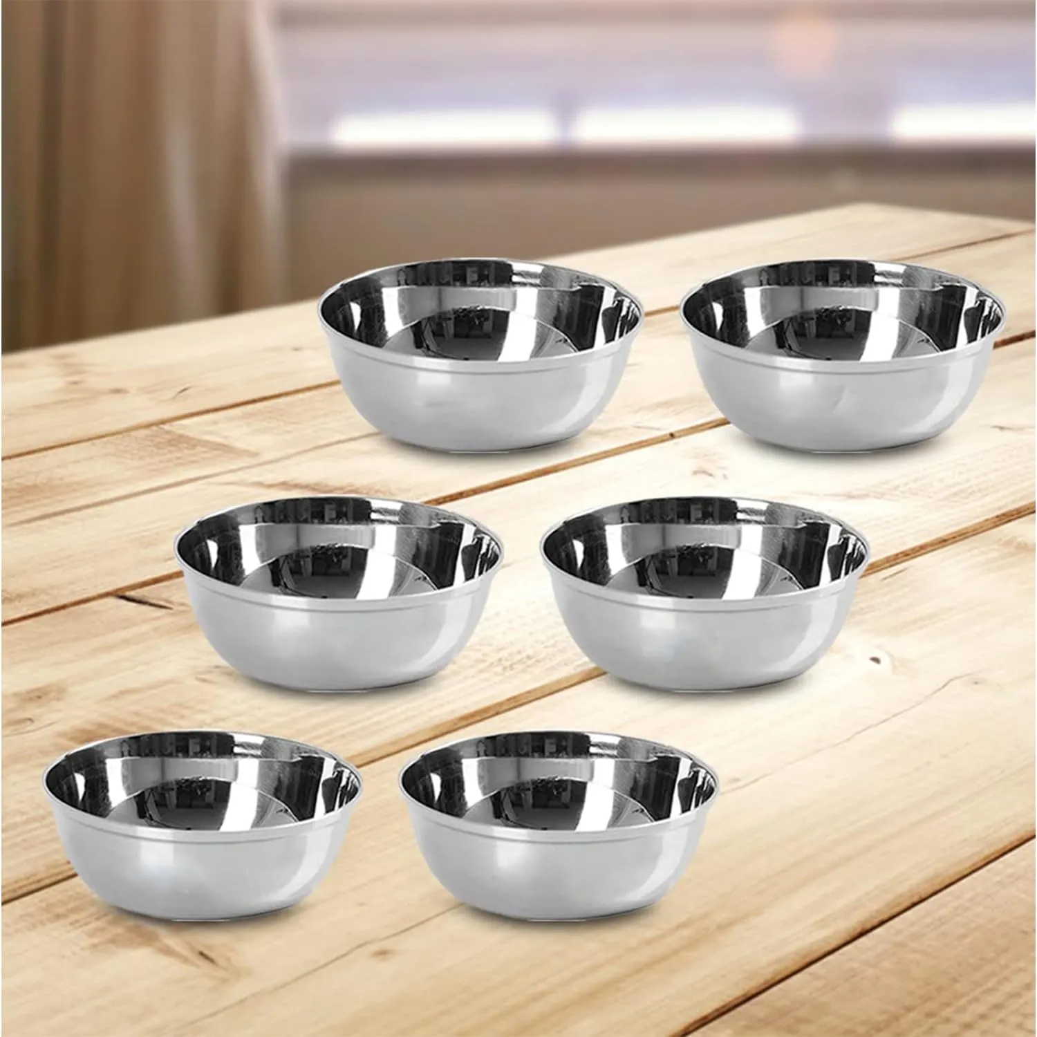 Kuber Industries Stainless Steel Bowl Kitchen Set | Durable & Wobble Free Base | Rust Proof, Easy to Clean & Store | Essential Indian Dinnerware & Crockery | Steel Bowl Set of 6 (Pack of 5)