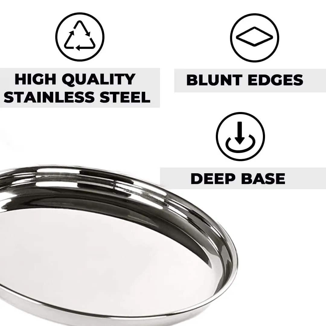 Kuber Industries Stainless Steel Dinner Plates Set of 6 | 29 cm Dia I Heavy Gauge & Deep Base | Mirror Finish | Multi-Purpose Steel Thali Set of 6 | Durable and Elegant Dinnerware Set