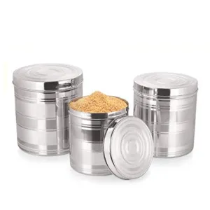 Kuber Industries Stainless Steel Kitchen Containers Set | Durable & Stackable | Storage Canisters for Tea, Coffee & Sugar | Kitchen Storage Container Set of 3 - Assorted (Pack Of 3)