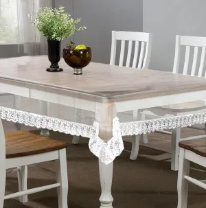 Kuber Industries Table Cloth for Dining|70x45 Inch |Transparent Dining Table Cover 4 Seater|Waterproof Table Sheet, White Lace (White)