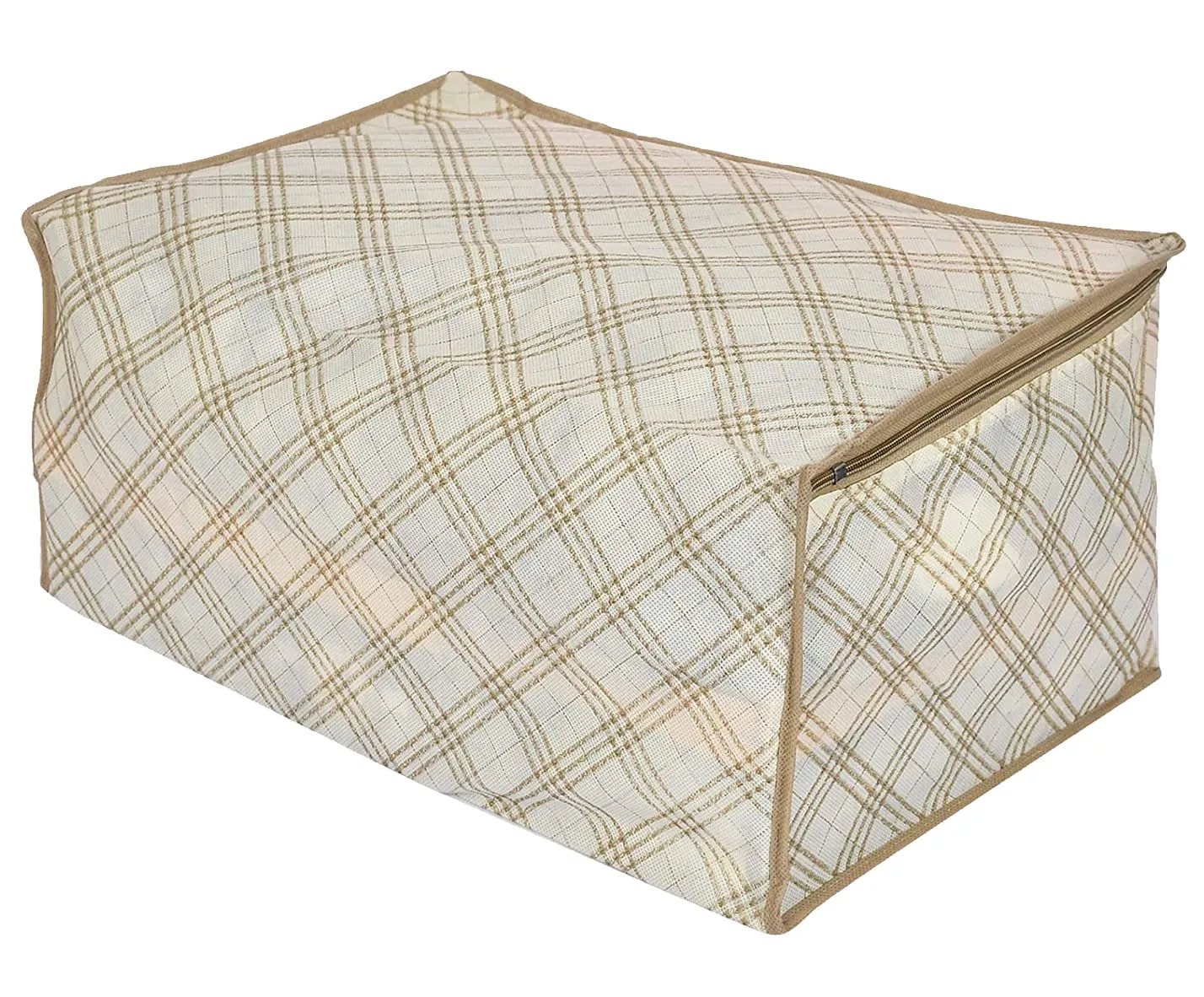 Kuber Industries Tartan Design Non-woven Sarees, Clothes Cover/Organizer With Transparent Window- Pack of 3 (Beige)-44KM0370