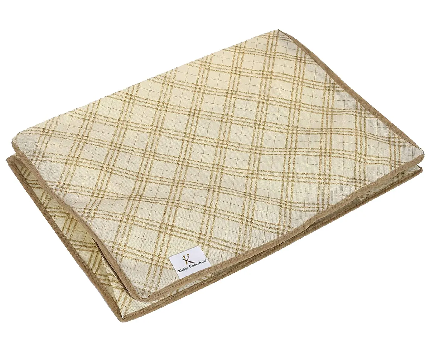 Kuber Industries Tartan Design Non-woven Sarees, Clothes Cover/Organizer With Transparent Window- Pack of 3 (Beige)-44KM0370