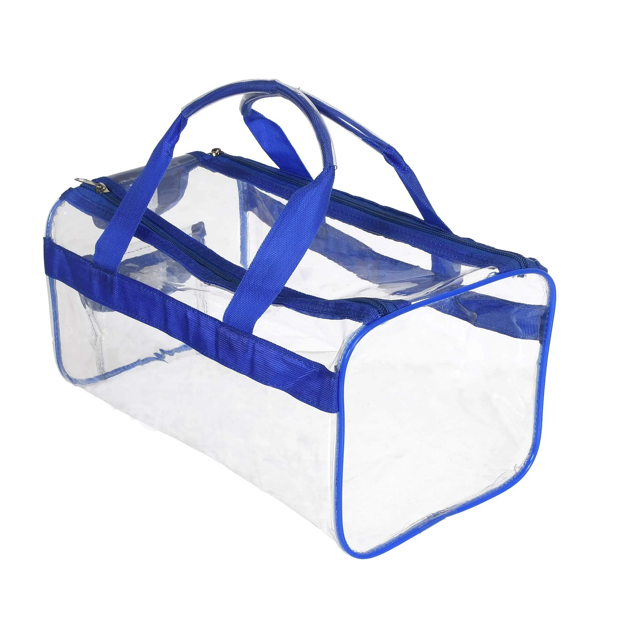 Kuber Industries Transparent Cosmetic Bag, Shoes Bag,Travel Toiletry Bag, with Sturdy Zipper and External Pocket-Set of 2 (Large & Small) (Blue)