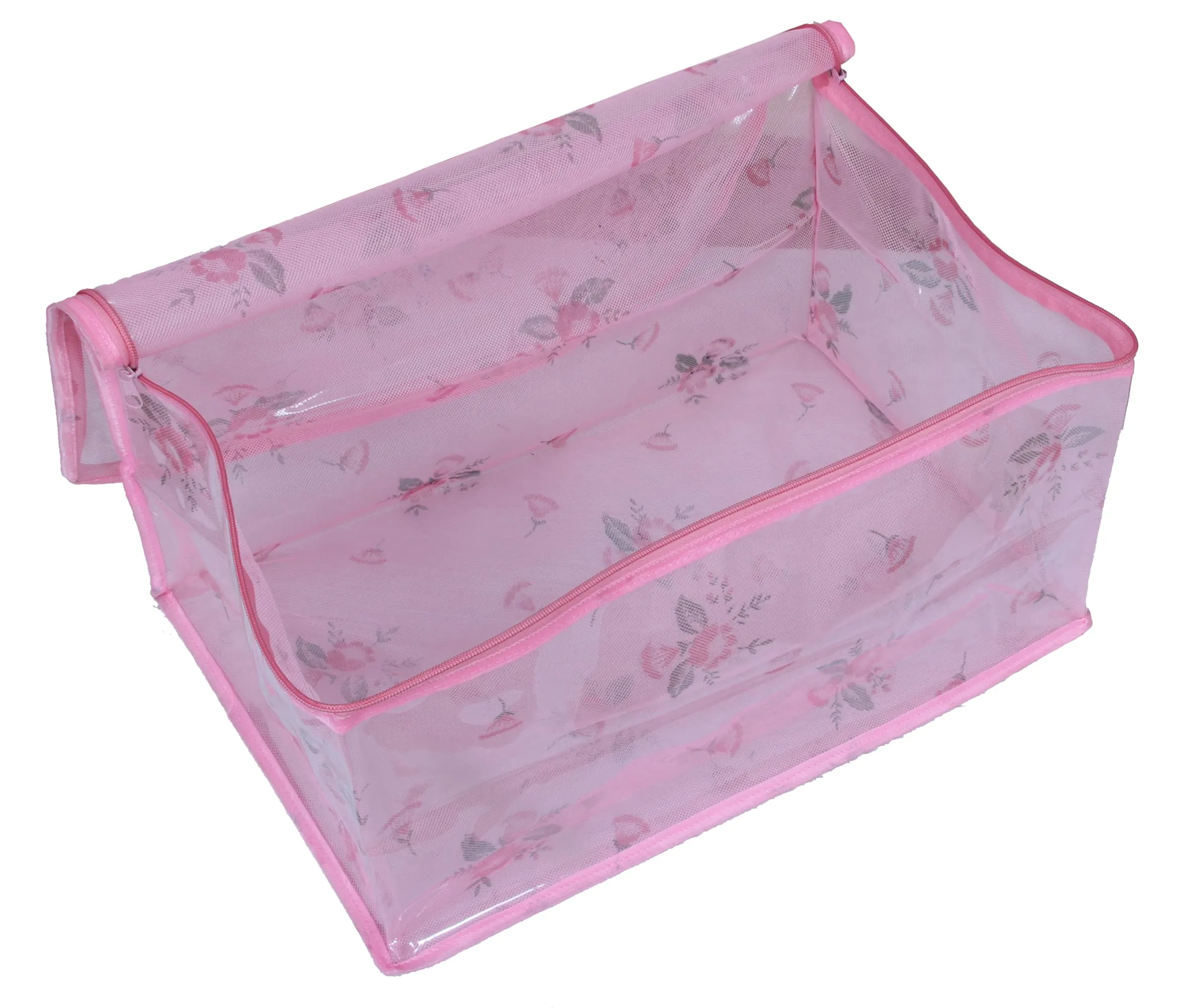 Kuber Industries Transparent Net Storage Organizer Wardrobe Organiser Regular Clothes Bag-Pack of 2 (Pink)