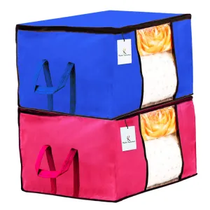 Kuber Industries Underbed Storage Bag, Storage Organiser, Blanket Cover Set of 2 - Royal Blue,Pink Extra Large Size-CTKTC23888