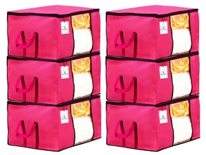 Kuber Industries Underbed Storage Bag, Storage Organiser, Blanket Cover Set of 6 - Pink, Extra Large Size