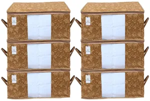 Kuber Industries Underbed Storage Bag|Storage Organiser|Blanket Cover|Storage Bag For Clothes Large|Set of 6 (Beige)