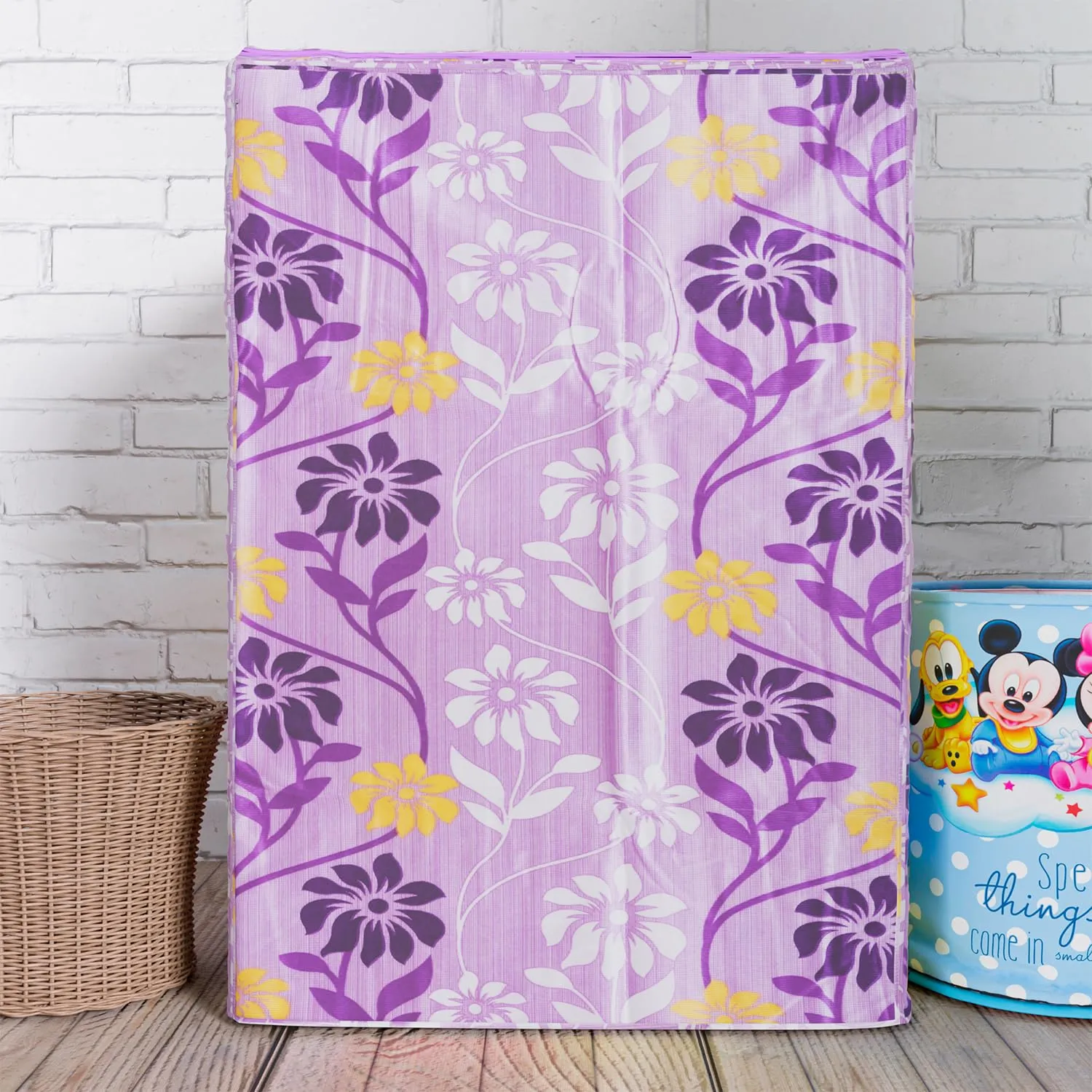 Kuber Industries Washing Machine Cover | Flower Print Washing Machine Cover | Knitting Polyester | Top Load Fully-Automatic Washing Machine Cover | Purple