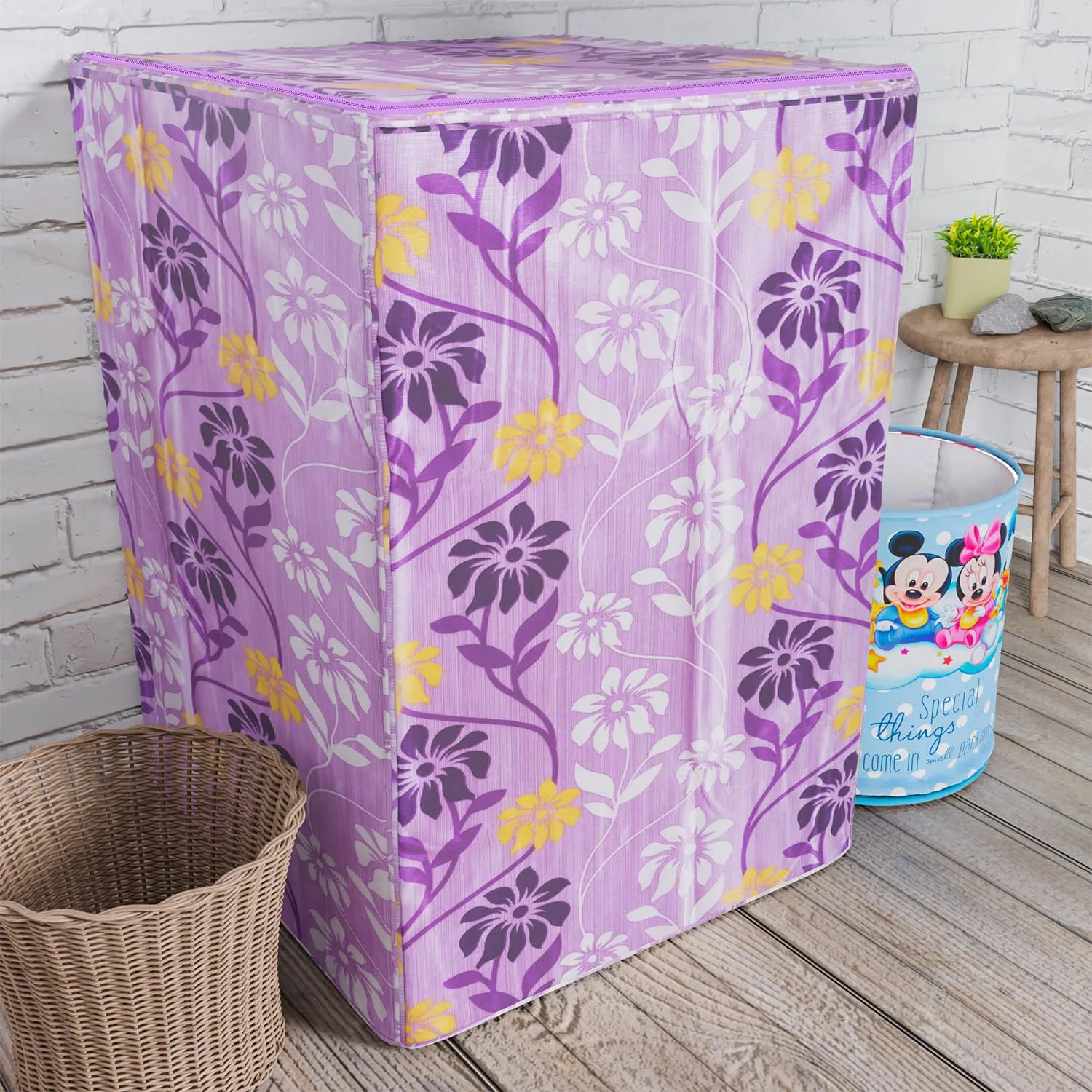 Kuber Industries Washing Machine Cover | Flower Print Washing Machine Cover | Knitting Polyester | Top Load Fully-Automatic Washing Machine Cover | Purple