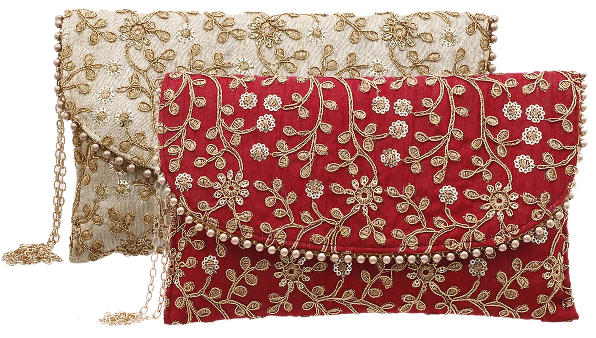 Kuber Industries Women's Handcrafted 2 Pieces Embroidered Clutch Bag Purse Handbag for Bridal, Casual, Party, Wedding (Maroon & Cream) - CTKTC034522