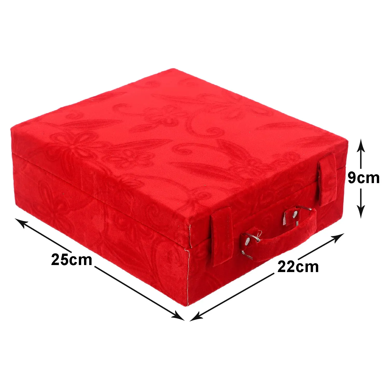 Kuber Industries Wooden Flower Print 3 Rod Bangle Box|Chudi Box And 2 Magnetic Buckle With Removable Rod & Handle (Red)