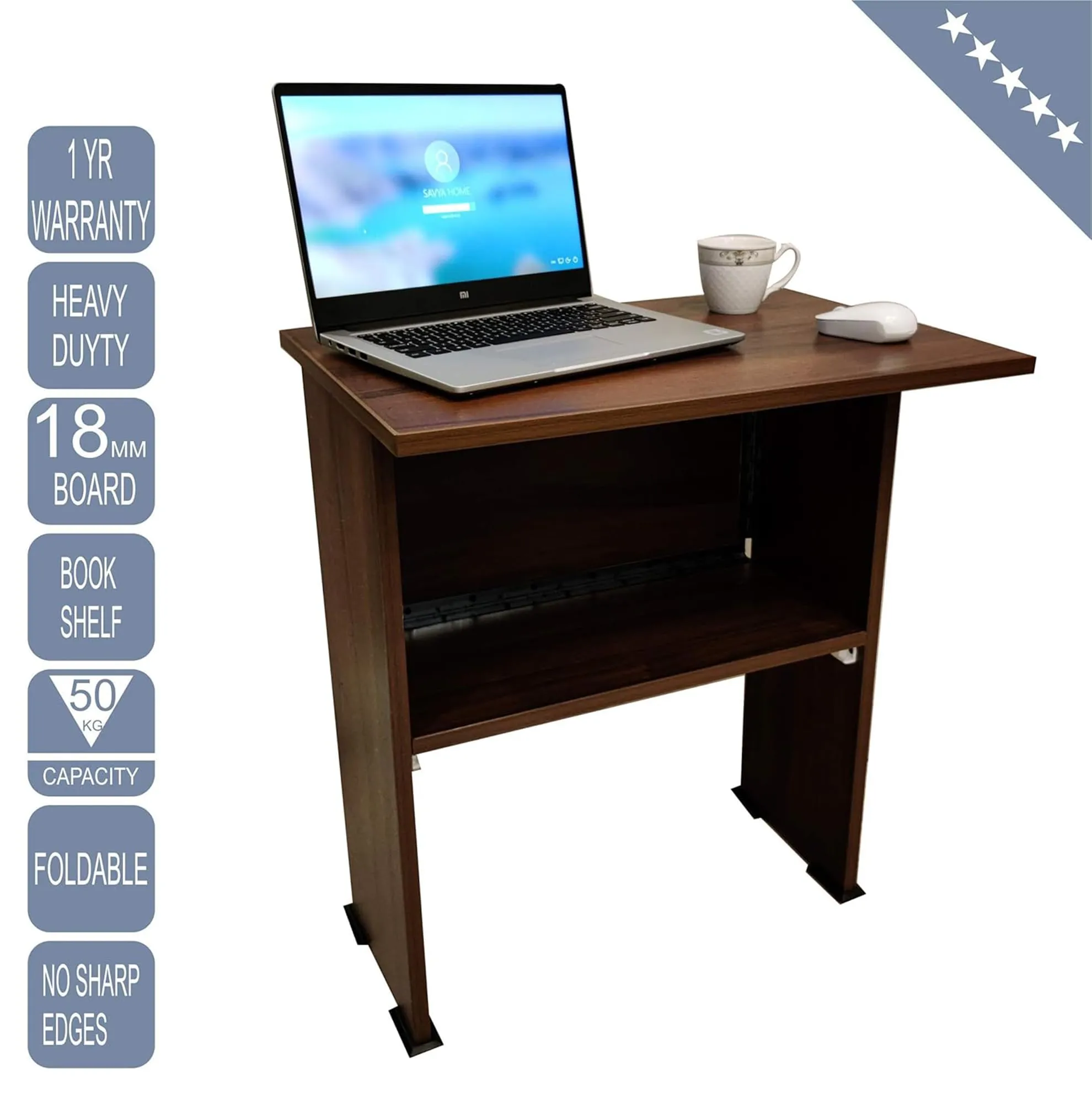 Kuber Industries Wooden Foldable Laptop Tables for Work from Home & Books Rack Shelf | Multipurpose Spacious Tablemate Finish Working Desk for Students & Adults | Dark Brown