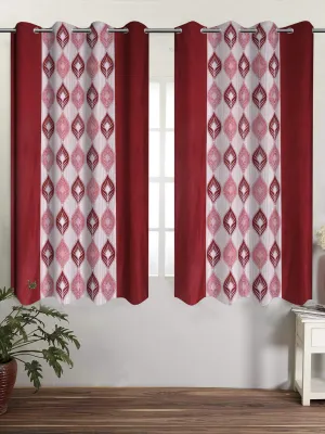 Kuber Industries Zig Zag Design 1 Piece Polyester Eyelet Window Curtain 5 Feet (Maroon)-Ctktc30103