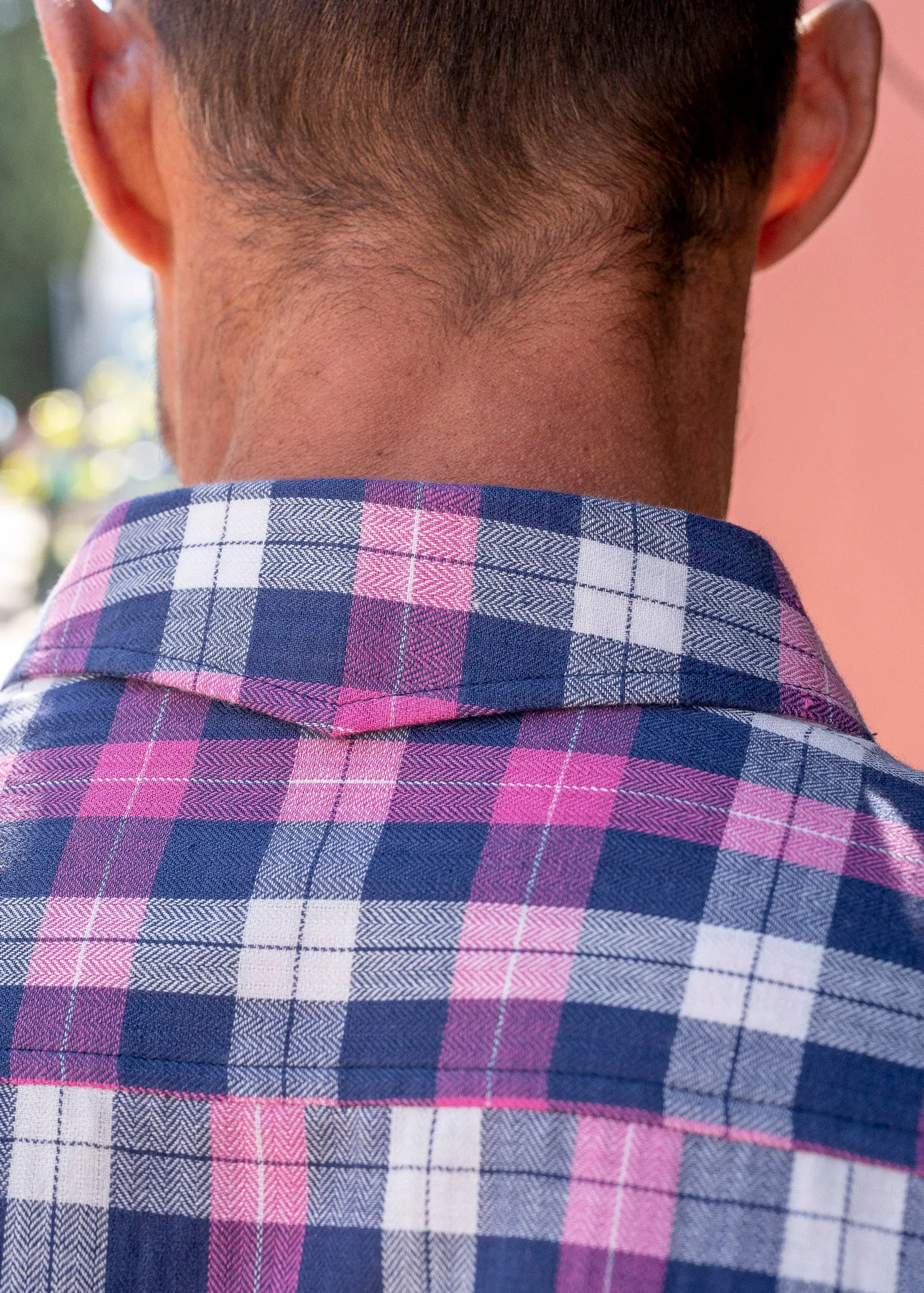 Kulu Mens' Check shirt in Navy and Pink