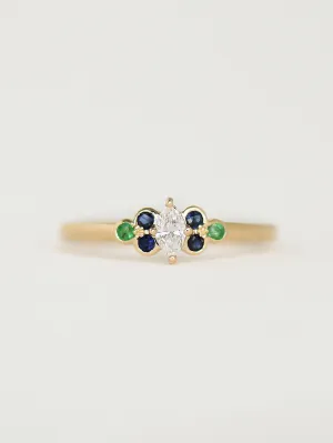 Kunda Ring | Diamond, Blue Sapphires & Emeralds | 9k Gold