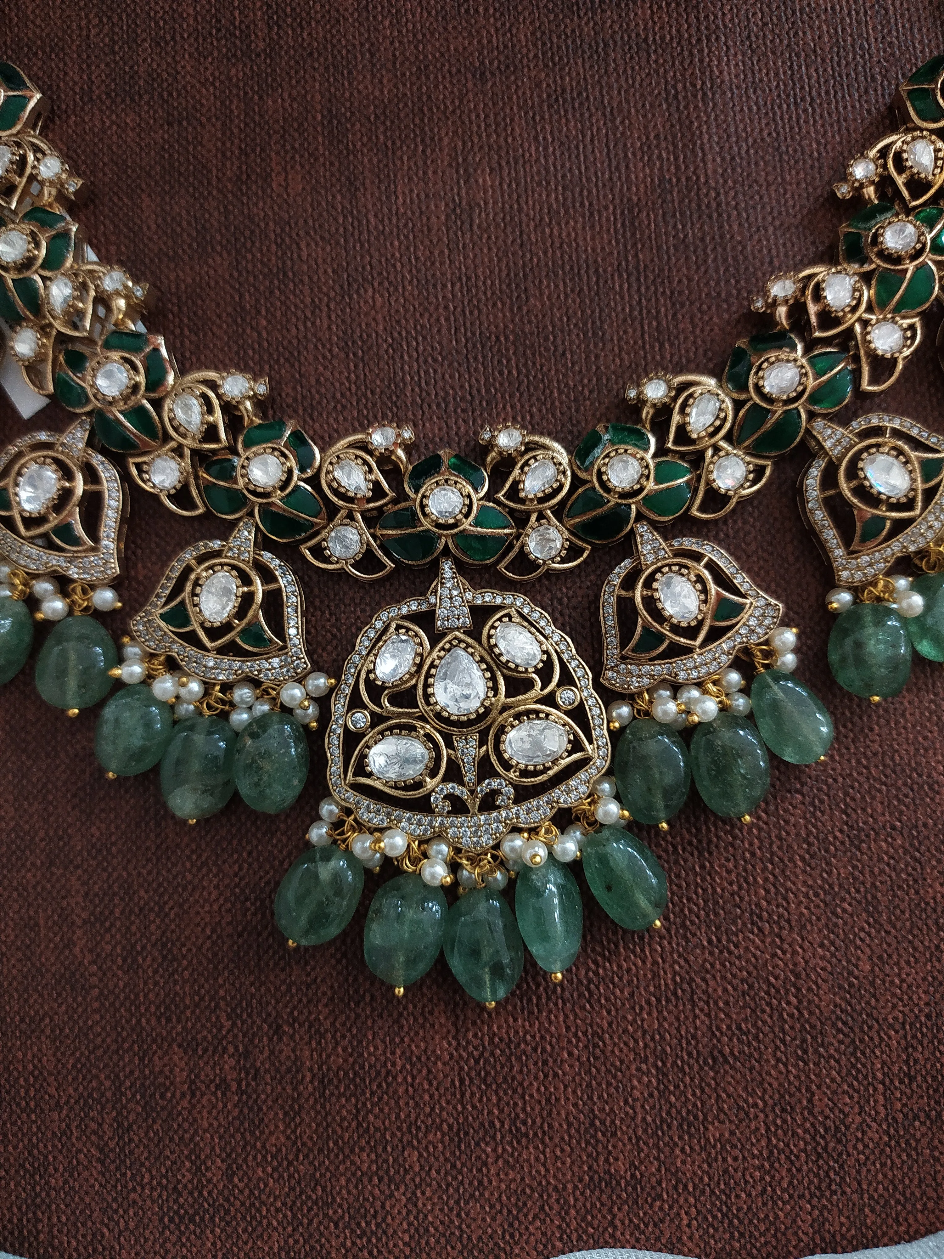 Kundan Meenakari Necklace Set with Moissanite and Bead Danglings