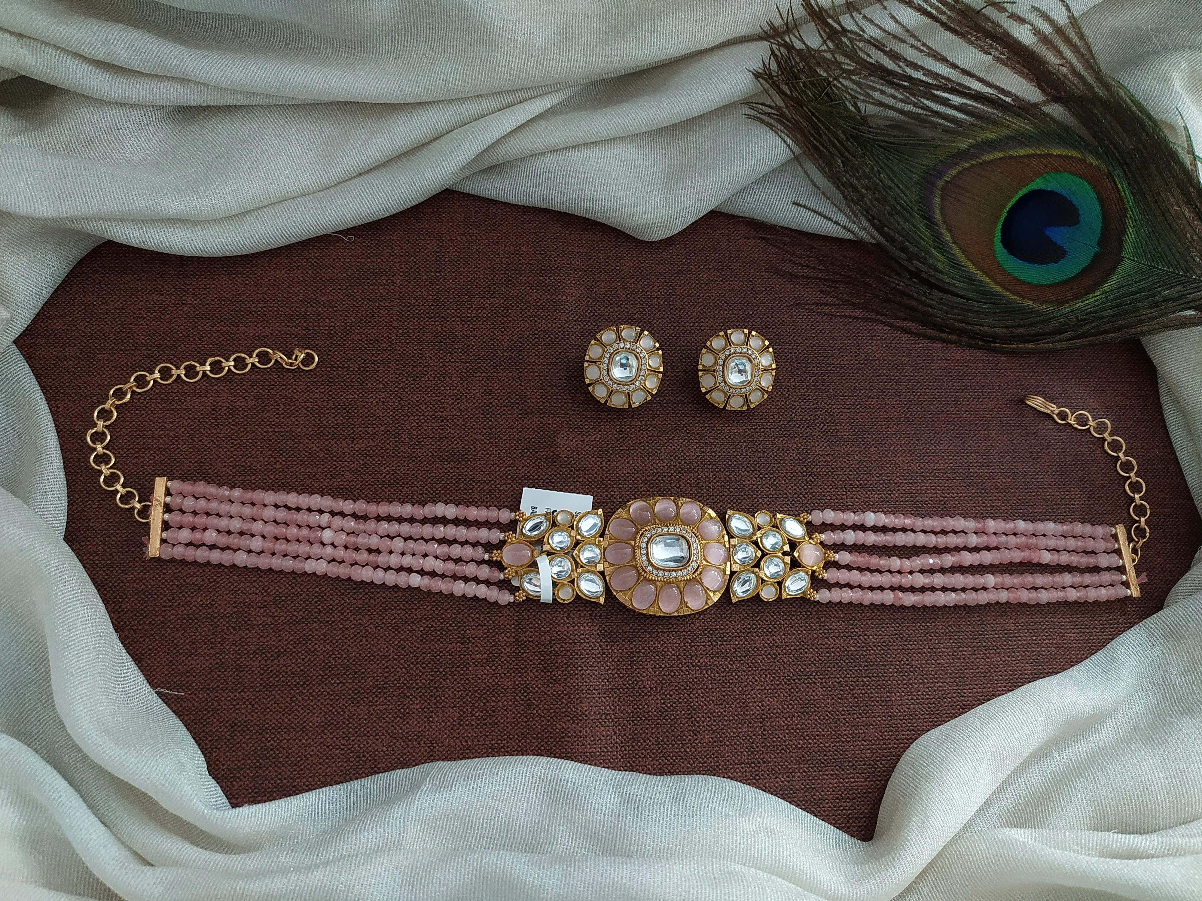 Kundan Stone Baby Pink Choker With A Rajwadi Touch