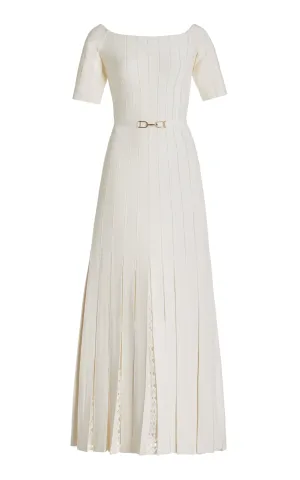 Kurt Knit Pleated Maxi Dress in Ivory Merino Wool