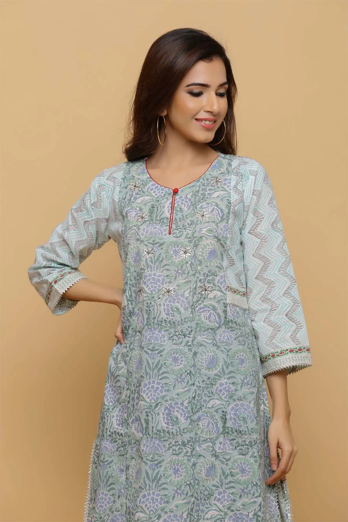 Kurta/Dupatta set in aqua green color