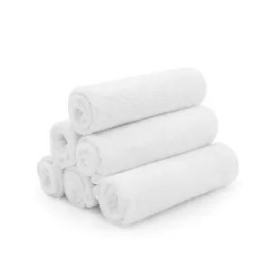 Kushies Bamboo Cotton Wash Cloths/Towels for sensitive skin, 6 Pack, White