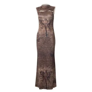 Kveen Angel Print Maxi Dress