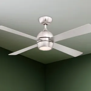 Kwad 52 Inch Brushed Nickel Modern LED Ceiling Fan with Remote