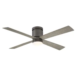 Kwartet 52 Inch Matte Greige Damp Rated Hugger Ceiling Fan with CCT Light Kit and Remote