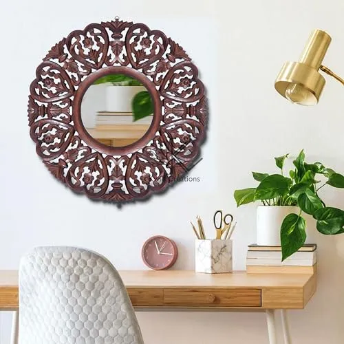 Kwid Creations Elegant Wooden Wall Mirror with for Living Room, Bedroom, in Hanging-Complements Various entryways.