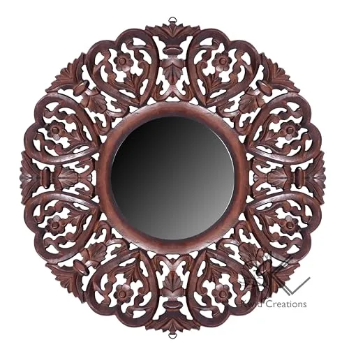 Kwid Creations Elegant Wooden Wall Mirror with for Living Room, Bedroom, in Hanging-Complements Various entryways.