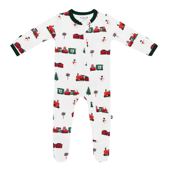 Kyte Baby Printed Zippered Footie in Holiday Train