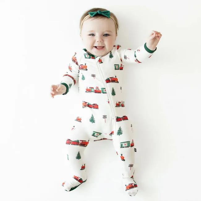 Kyte Baby Printed Zippered Footie in Holiday Train