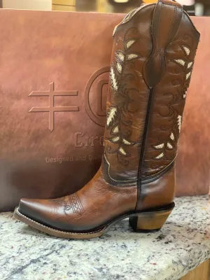 L2071 - Circle G Women’s Brown Inlay And Embroidered Boots