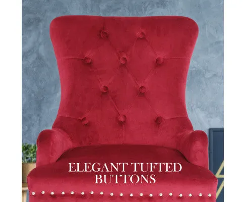 La Bella 4 Set Bordeaux Red French Provincial Dining Chair Ring Studded Lisse Velvet Rubberwood