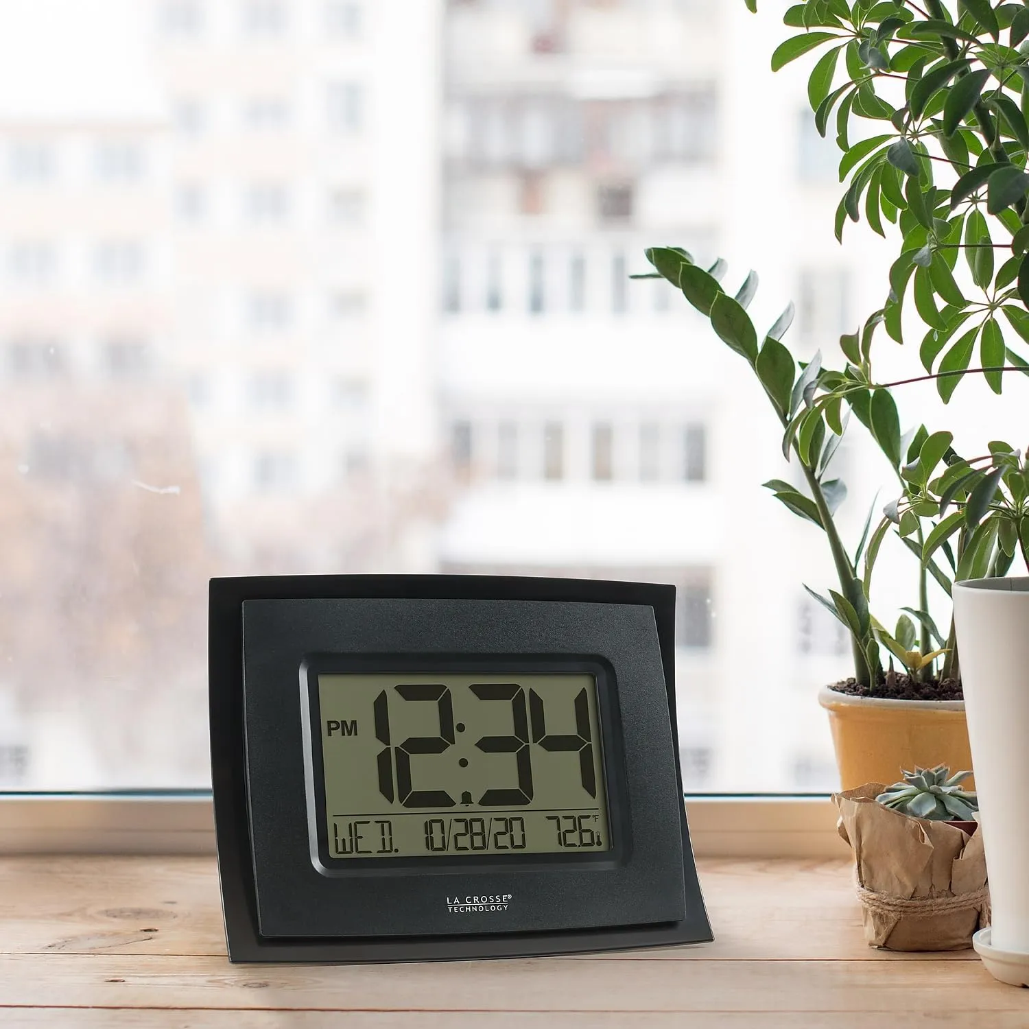 La Crosse Technology WT-8002U-B-INT Digital Black Clock with Indoor Temperature