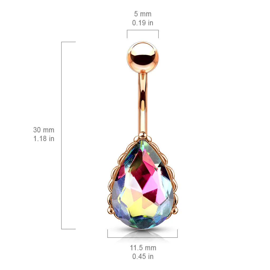 La Femme Teardrops Belly Bar with Rose Gold Plating