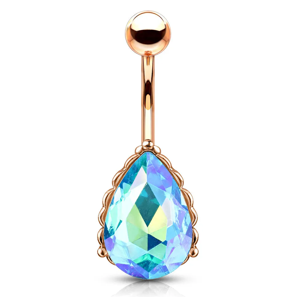 La Femme Teardrops Belly Bar with Rose Gold Plating