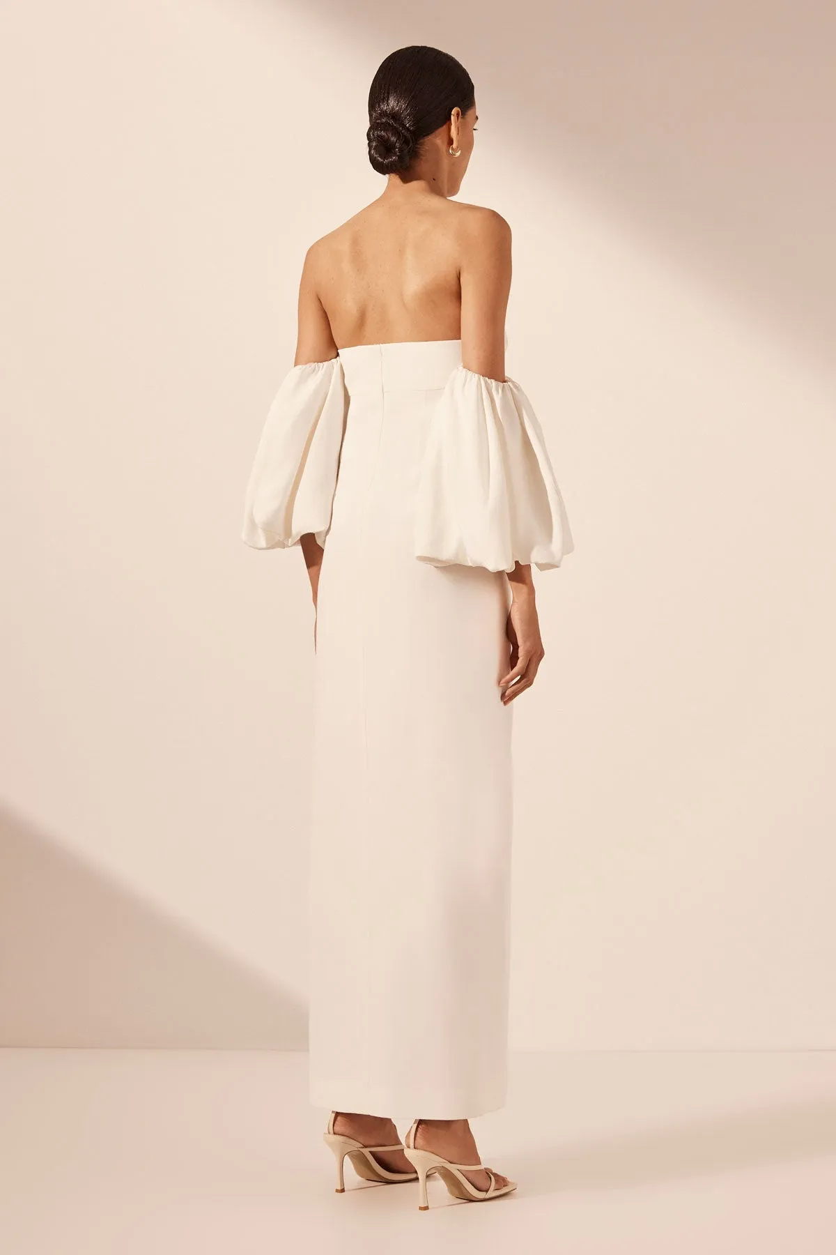 LA LUNE OTTO PUFF SLEEVE COLUMN MAXI DRESS - IVORY