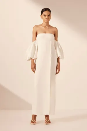 LA LUNE OTTO PUFF SLEEVE COLUMN MAXI DRESS - IVORY