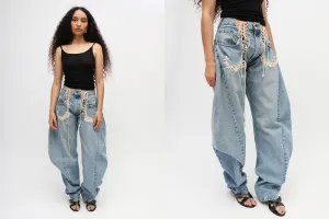 Lace Circle Denim Pants