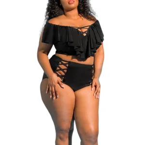 Lace Cut Out Curvy Plus Size Bikini Swimsuits