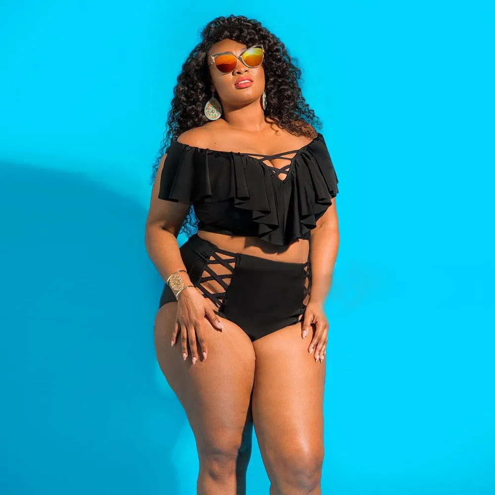 Lace Cut Out Curvy Plus Size Bikini Swimsuits