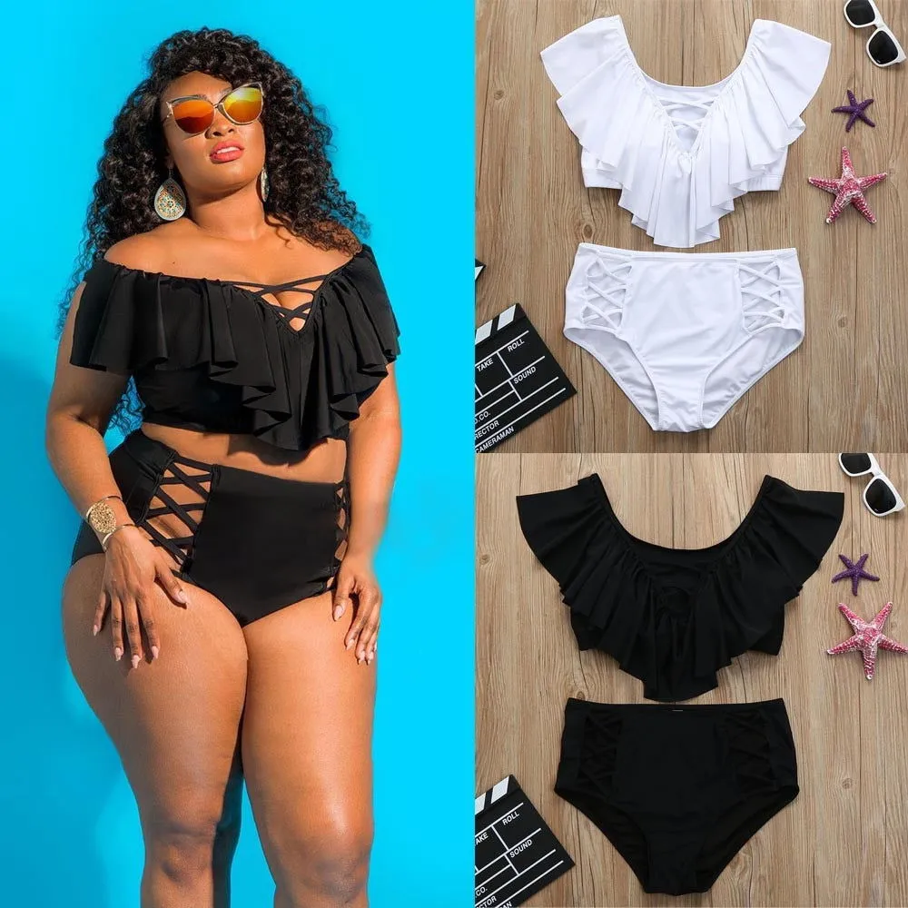 Lace Cut Out Curvy Plus Size Bikini Swimsuits