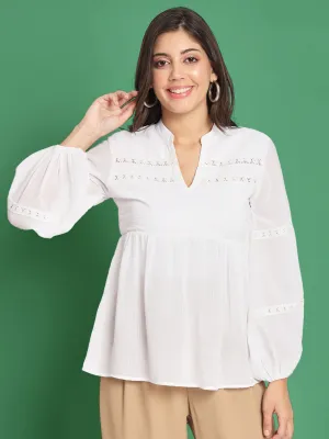 Lace Detail White Solid Kurti