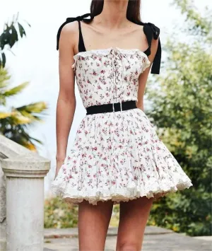 Lace Embroidered Floral Tie Straps Dress